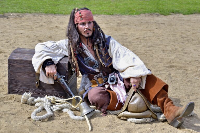 Captain Jack Sparrow stranded on beach